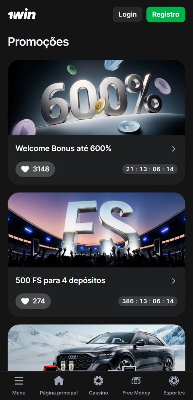 Veja os diversos bônus disponíveis no aplicativo 1win.