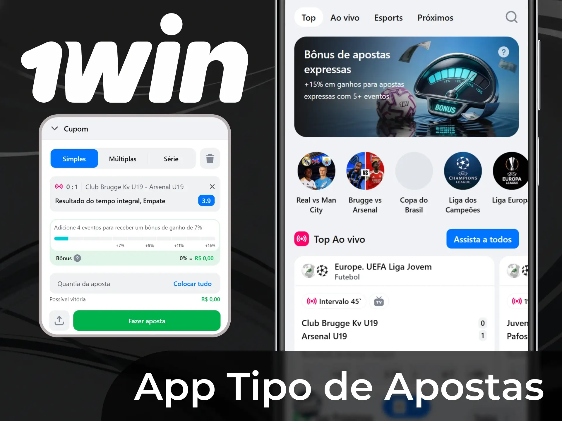 Você pode fazer todos os tipos de apostas no aplicativo 1win.